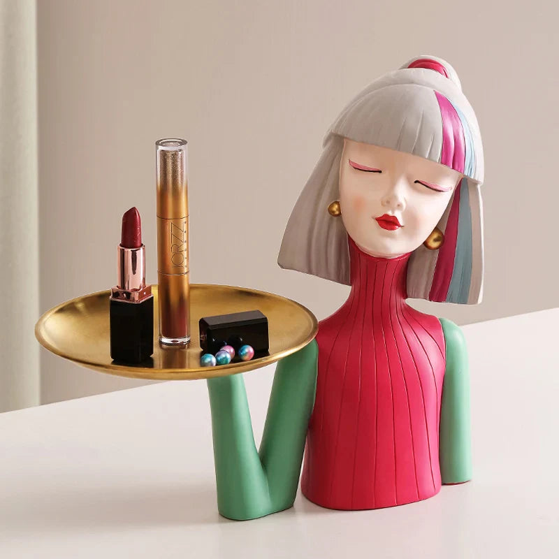 Afralia™ Modern Girl Resin Tray: Creative Storage Statue & Desktop Decoration
