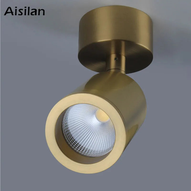 Afralia™ Pure Copper 7W LED Ceiling Spotlight CRI97 Adjustable Angle Bedroom Downlight