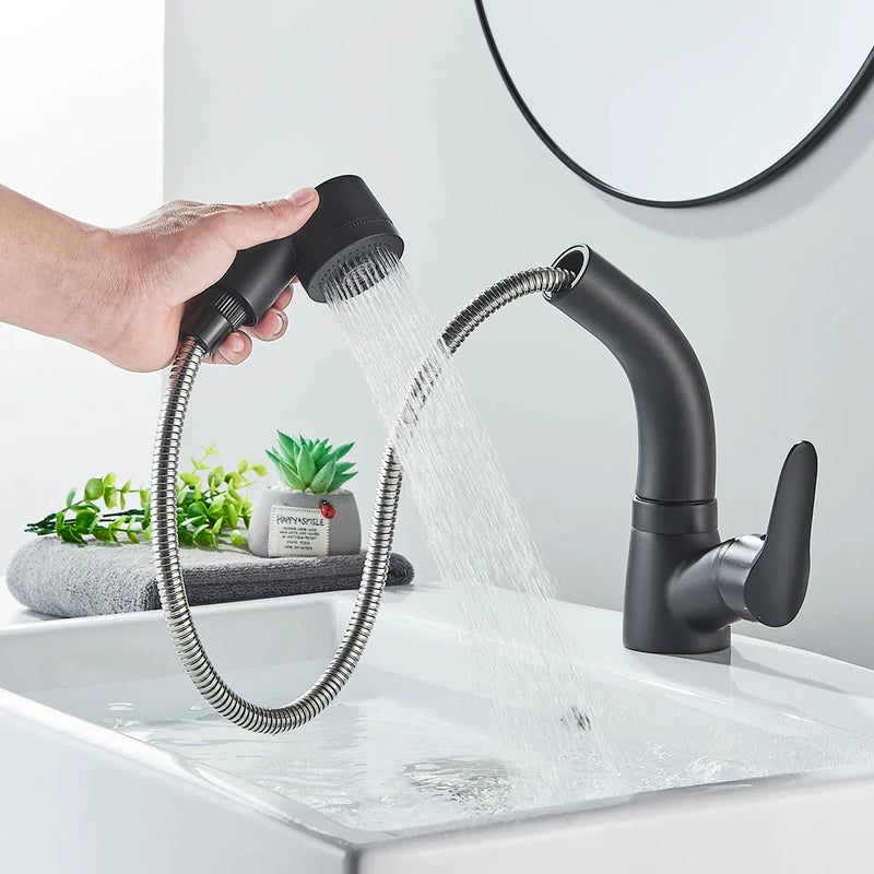 Afralia™ Black Basin Faucet: Pull Out Sink Mixer Tap with 360° Rotation and Hot&Cold Sprayer