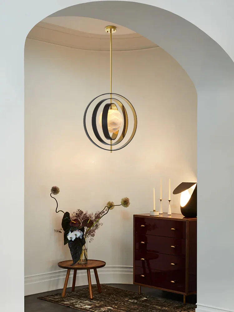 Afralia™ Marble Globe Pendant Light with Black Gold Hardware - Modern Tea Room Ceiling Decor