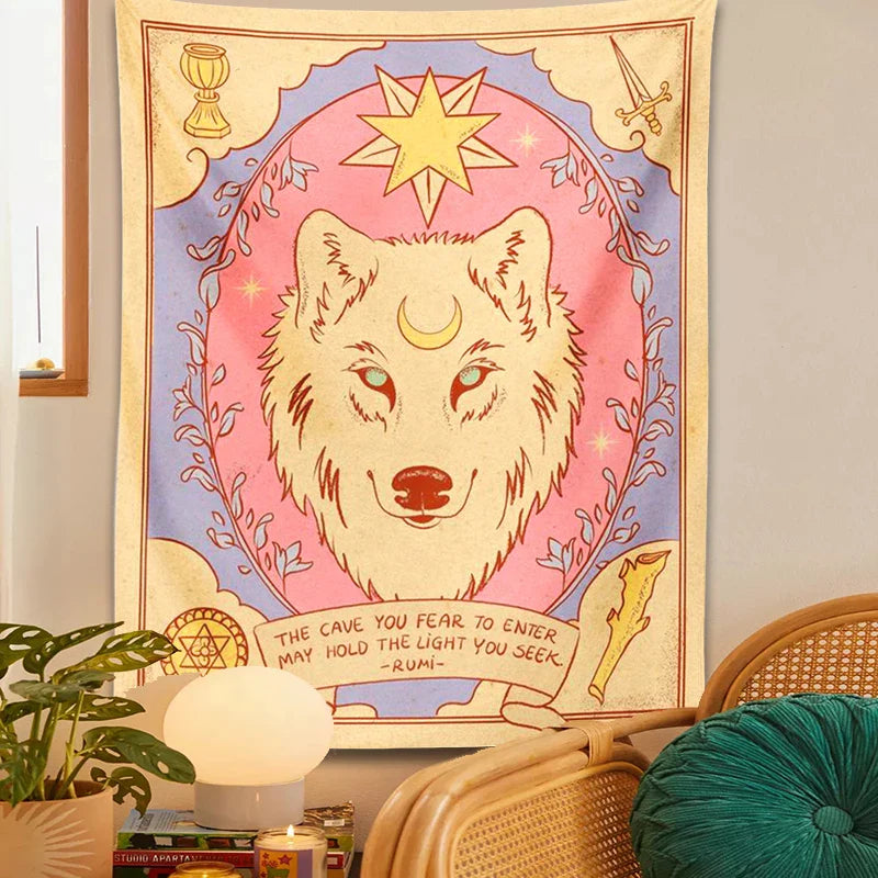 Afralia™ Tarot Tiger Tapestry Wall Hanging | Sun Moon Aesthetic Tapestries Bohemian Bedroom Decor