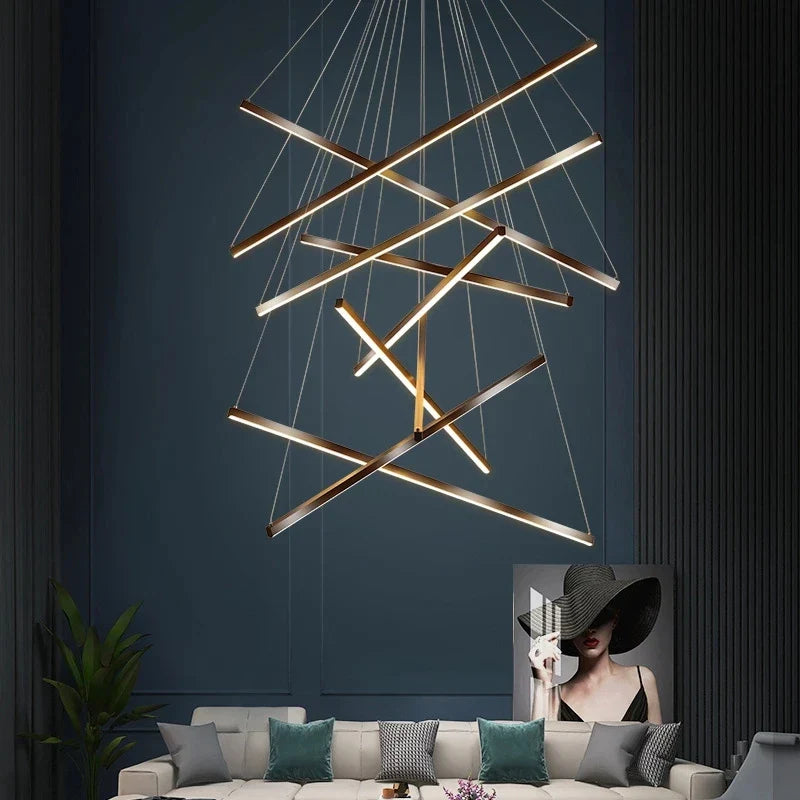 Afralia™ Black LED Stair Chandelier: Modern Ceiling Pendant Light Fixture for Hall and Living Duplex.