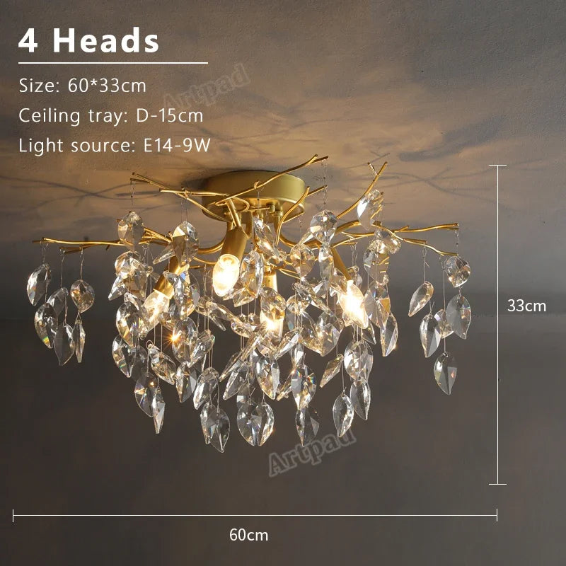 Afralia™ Vintage Crystal Ceiling Lamp LED Chandelier for Living Room & Bedroom