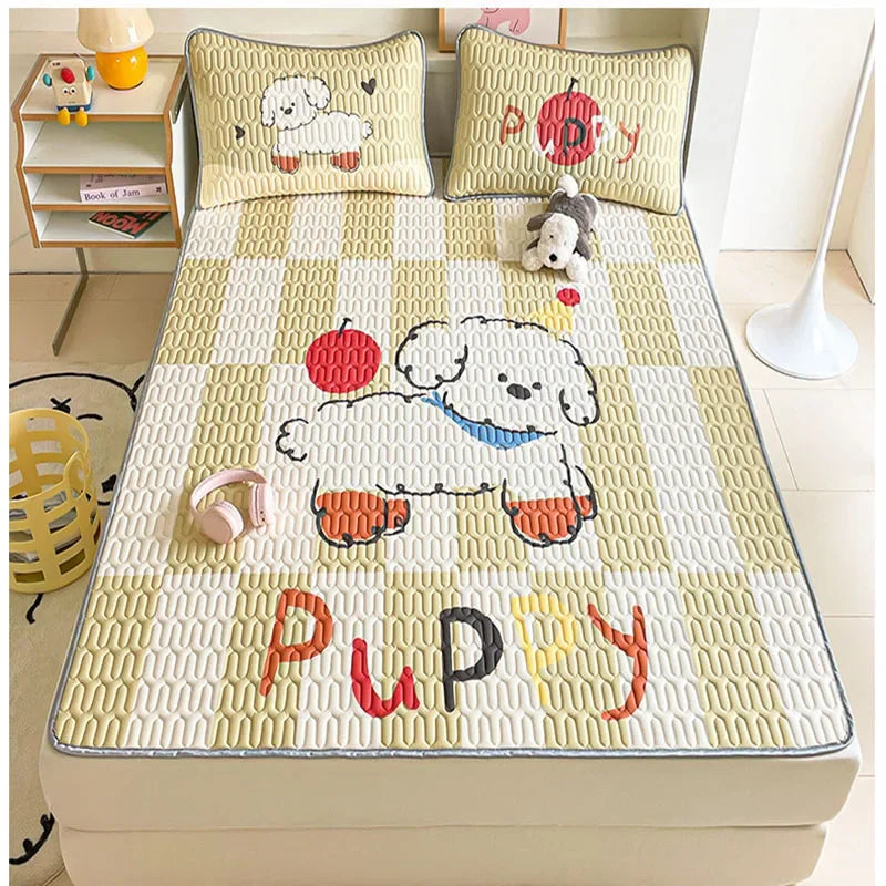 Afralia™ Cartoon Pattern Latex Mattress Set for Home, 3-Layer Rebound Soft Breathable Bed Sheets