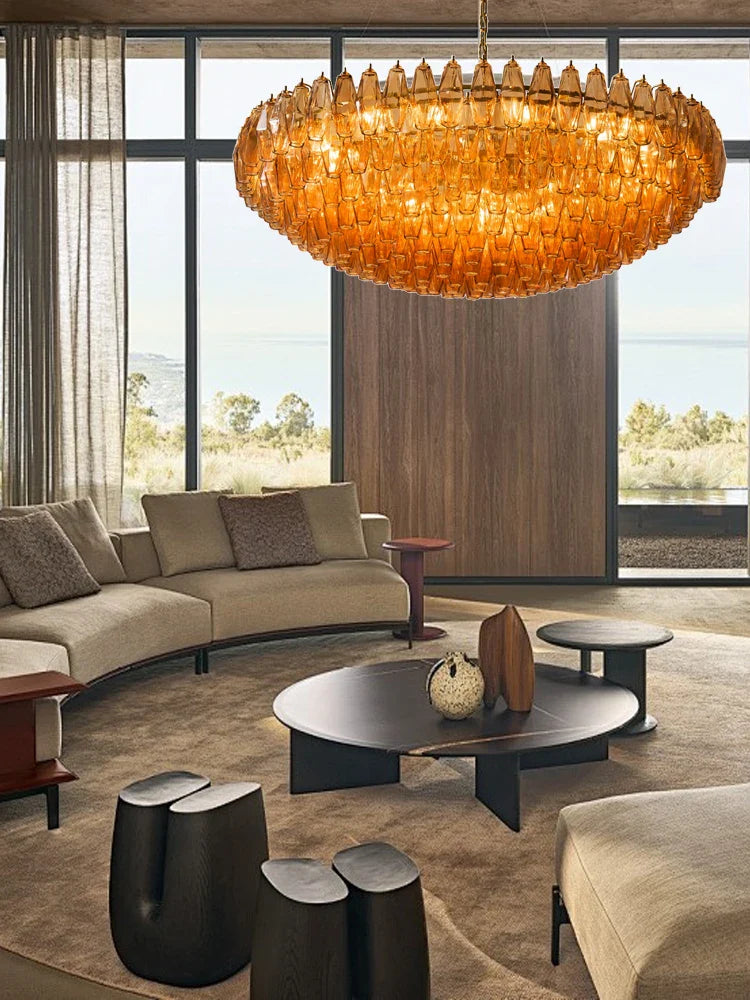 Afralia™ Colorful Gray Glass Chandelier Lighting: Modern Luxury for Dining Room, Villa, Large Home