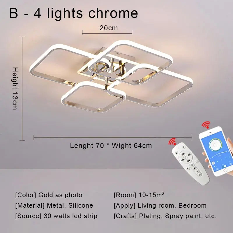Afralia™ Modern Chrome Ceiling Chandelier LED Light Fixture with Remote Control for Home Decor