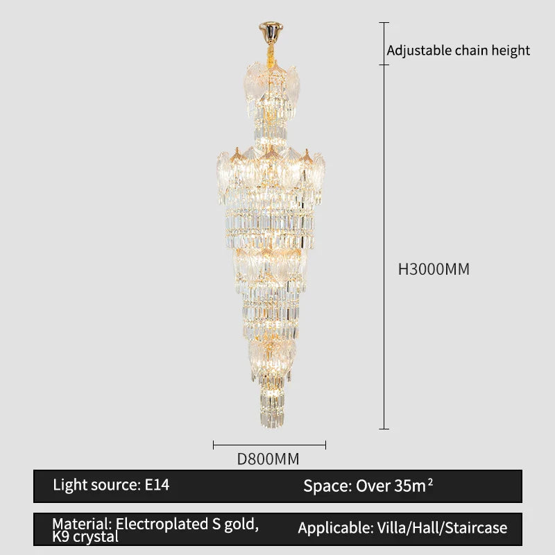 Afralia™ Crystal European Long Chandelier for Elegant Living Room Décor