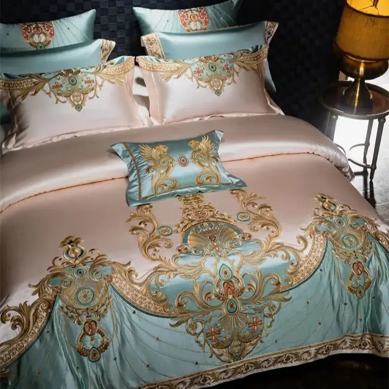 Afralia™ Royal Embroidery Egyptian Cotton Bedding Set with Duvet Cover and Pillowcases