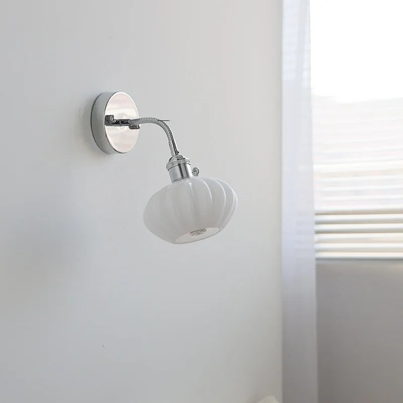 Afralia™ Adjustable Arm LED Wall Light Fixture with Pull Chain Switch, White Glass
