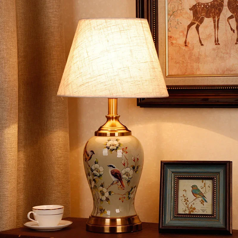 Afralia™ Chinese Ceramic Table Lamp for Living Room, Bedroom, and Study Room