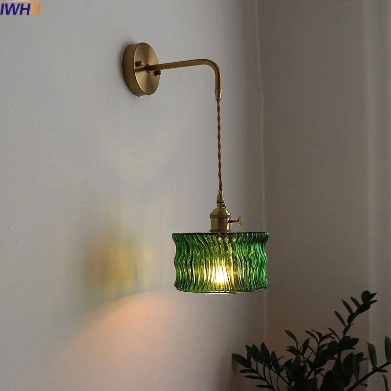 Afralia™ Copper Glass LED Wall Lights Vintage Style Bedside Lamp