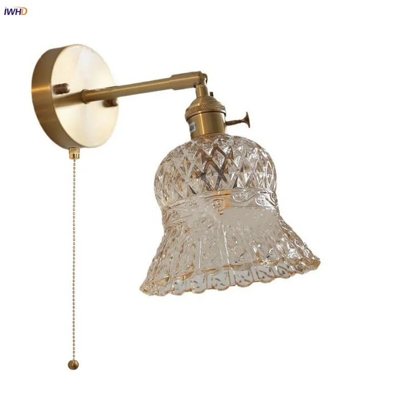 Afralia™ Amber Flower Glass Wall Light Fixture with Pull Chain Switch