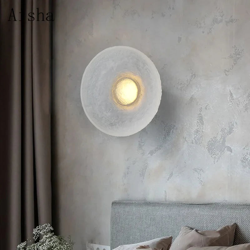 Afralia™ Round Clear Resin Wall Lamp LED Light for Living Room, Bedroom, Hotel