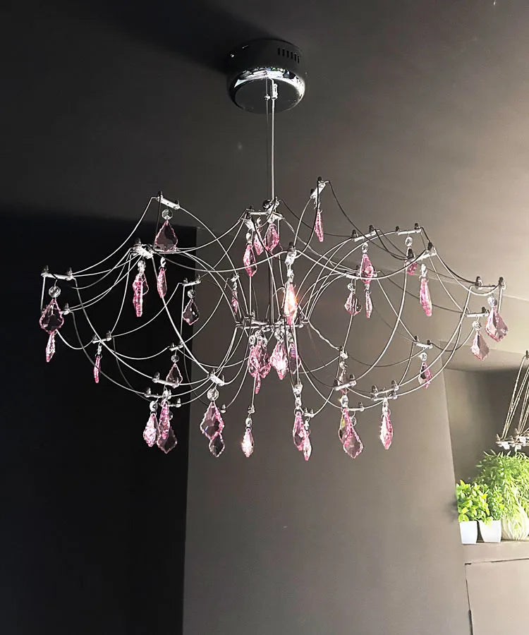 Afralia™ Firefly Pink Crystal Chandelier for Living Room and Bedroom