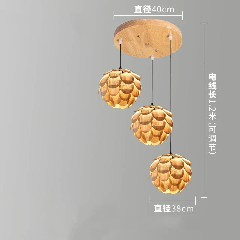 Afralia™ Pine Fruit Chandelier: Nordic Bamboo Wood Art Pendant Lamps for Dining Living Room Restaurant