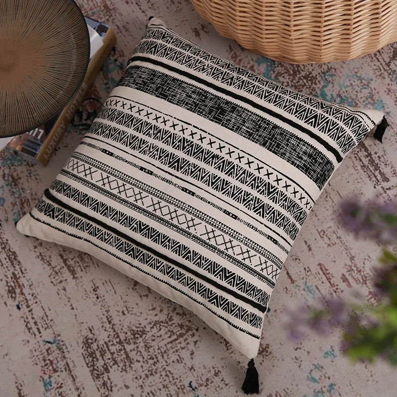 Afralia™ Morroco Boho Cushion Cover 30X50/45X45cm with Tassels, Nordic Style Printed Pillowcase