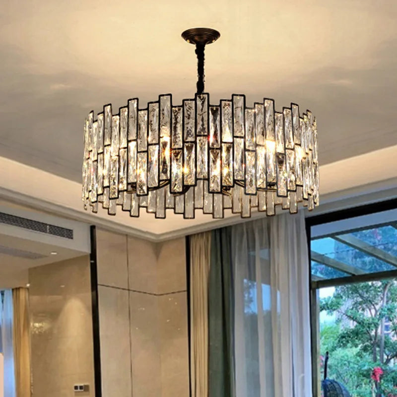 Afralia™ Retro LED Crystal Black Chandelier for Stylish Living Rooms