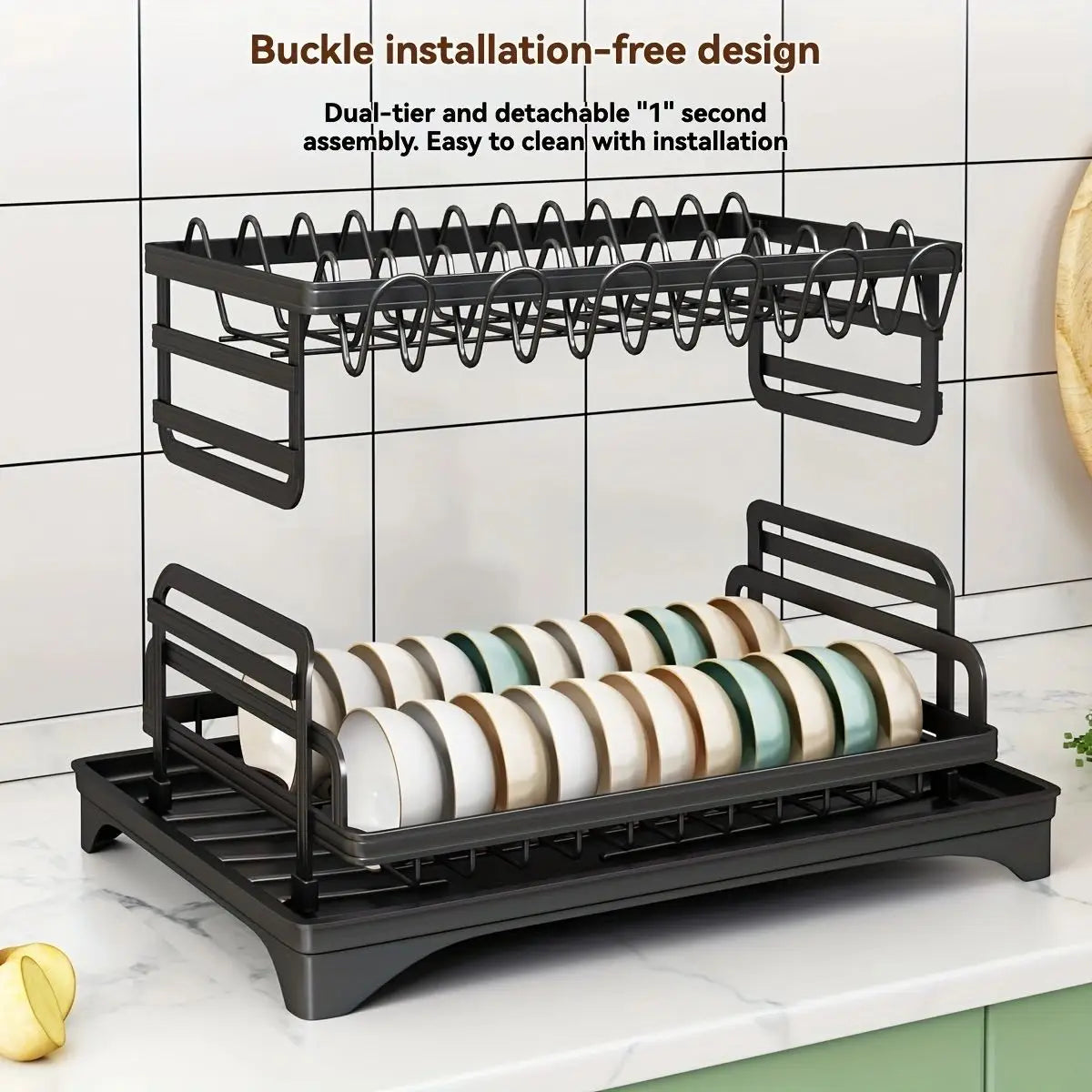 Afralia™ 2 Tier Dish Drying Rack with Storage Holder & Drainer for Kitchen Organizing