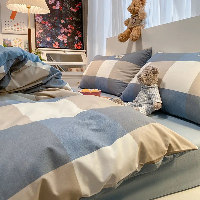 Afralia™ Cozy Plaid Duvet Cover | Simple Nordic Comforter Cover | Non-Fading Washed Cotton Bedding