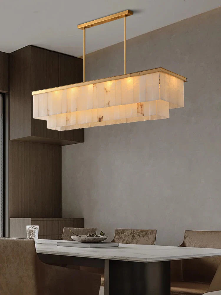 Afralia™ Marble Ceiling Chandelier Dimmable Round Vintage Hanging Lamp - 31" Luxe Dining Room Lighting