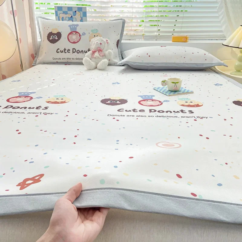 Afralia™ Summer Cartoon Printed Silky Bed Mat Set - Soft Skin-Friendly Cushion Mattresses