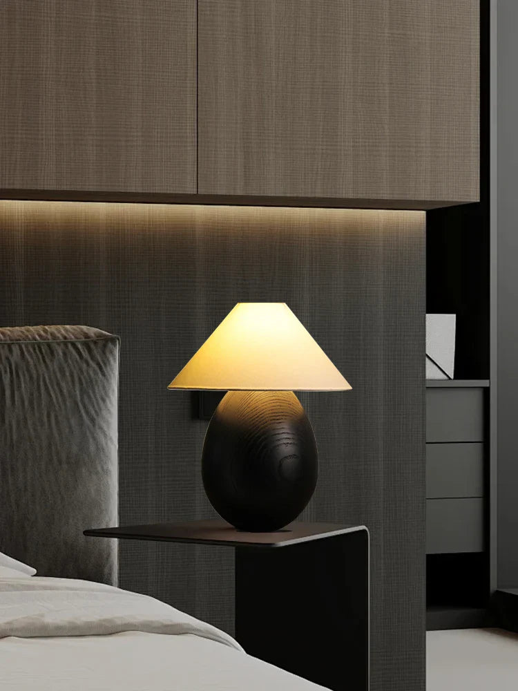 Afralia™ Retro Wood Carving Table Lamp Black Elegant Desk Light Home Office Decor