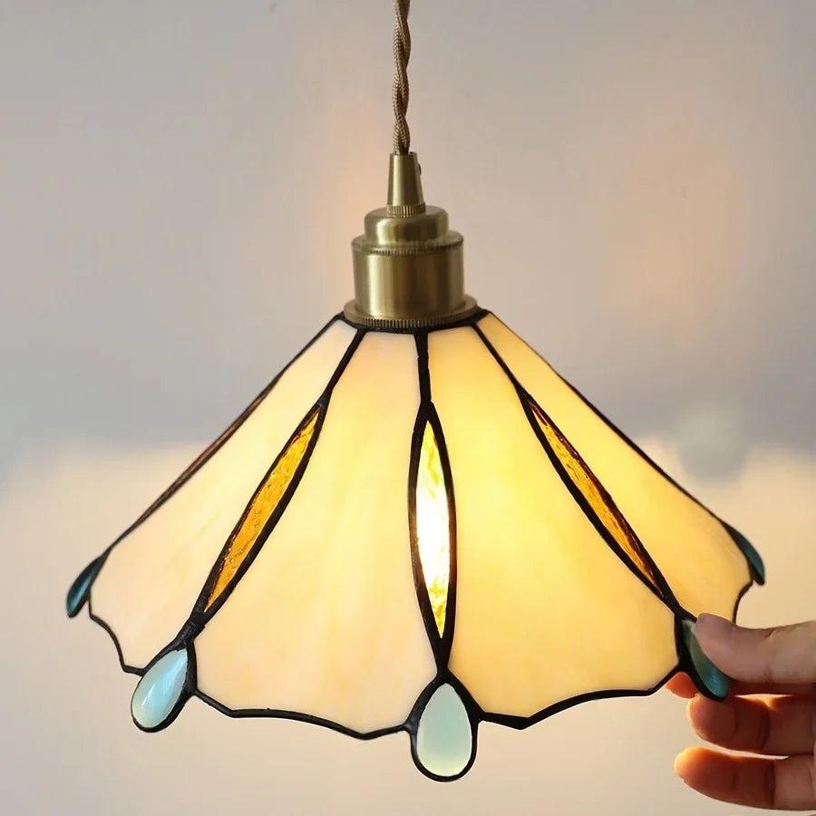 Afralia™ Tiffany Yellow Glass Wall Light Sconce with Pull Chain - Bedroom Balcony LED Fixture