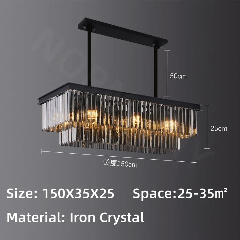 Afralia™ Crystal Pendant Light: Black Rectangular Dining Room Fixture, American Style Retro Design