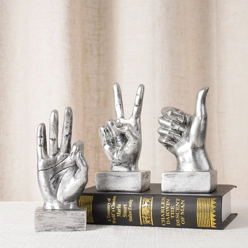 Afralia™ Resin Hand Gesture Sculpture Retro Home Office Decor Ornament