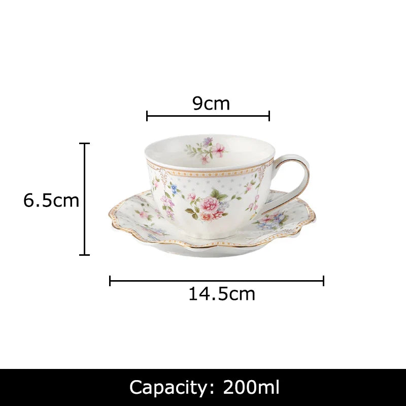 Afralia™ Ceramic Cup & Saucer Set, Gold-Plated Edge, Flower Pattern, Tea & Coffee Mug
