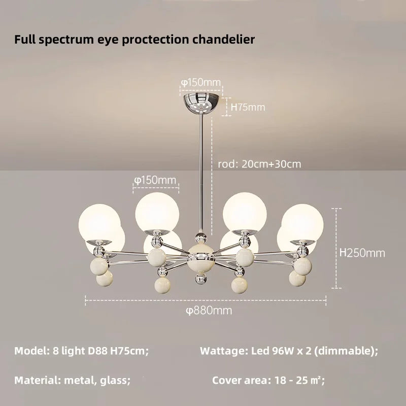 Afralia™ Modern LED Chandelier Glass Metal Health Eye Protect Living Room Light