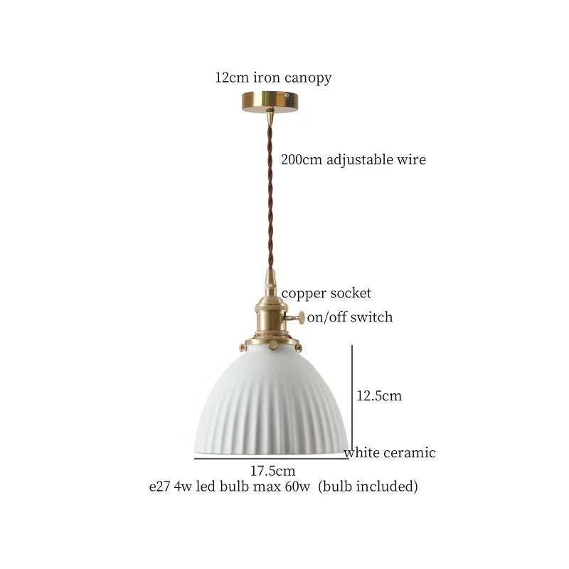 Afralia™ Patterned Ceramic LED Pendant Lamps Vintage Copper Hanging Light for Dining Living Room