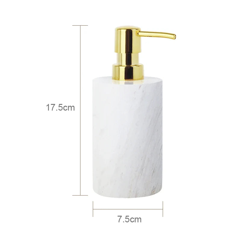 Afralia™ Volakos White Marble Bathroom Set: Soap Dispenser, Makeup Rack, Vanity Tray