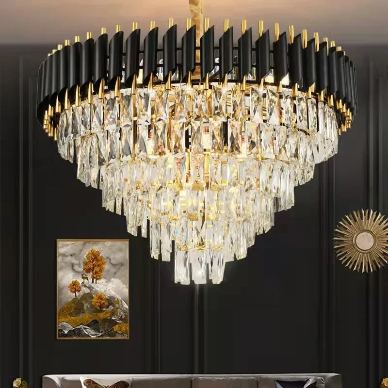 Afralia™ Black Crystal Chandelier: Modern Luxury LED Lighting for Living Room, Bedroom