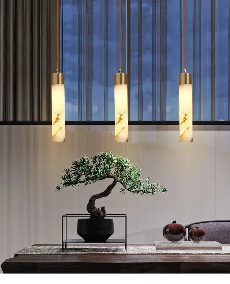 Afralia™ Copper LED Pendant Light: Modern Marble Single Head for Bedroom, Restaurant, and Corridor