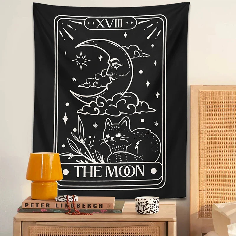 Moon Cat Tapestry Wall Hanging for Mystic Aesthetic by Afralia™