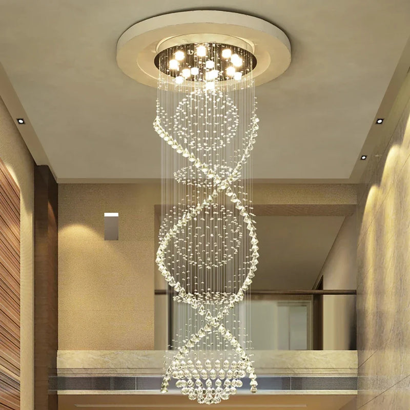 Afralia™ Modern Crystal Chandelier for Staircase, Luxury LED Lighting Fixture for Living Room.