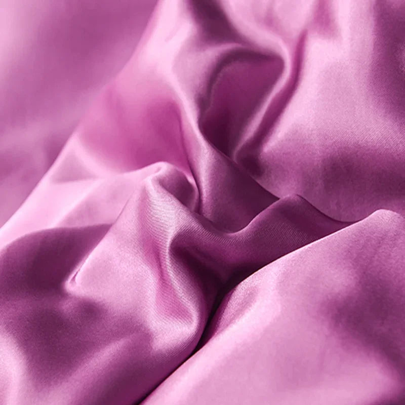 Afralia™ Summer Solid Rayon Silk Bedding Set Lightweight Quilt Cover Set Skin Friendly