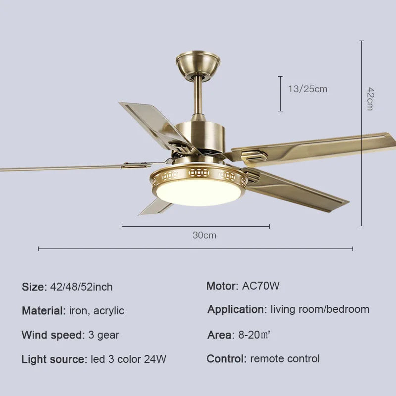 Afralia™ Stainless Steel 5-Blade Ceiling Fan Chandelier with LED Light - Strong Power, Silent Operation