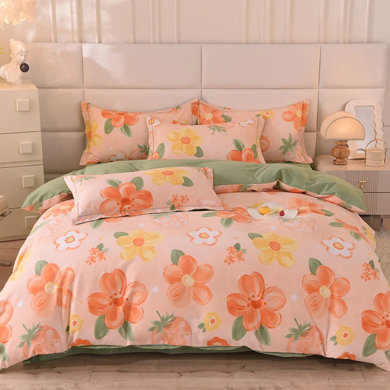 Afralia™ Flower Print Cotton Bedding Set: Warm & Cozy for Autumn/Winter comfort.