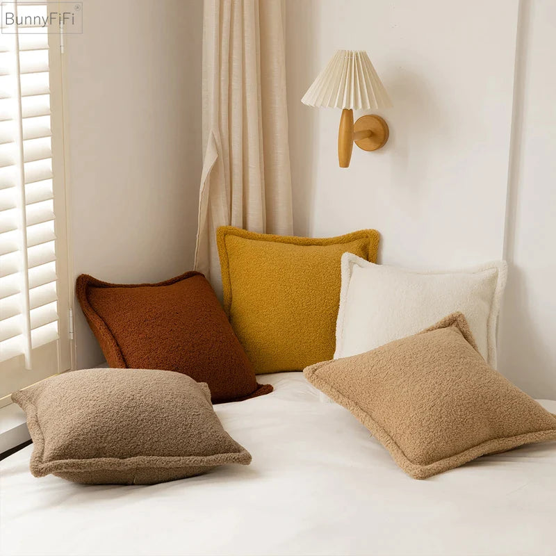 Afralia™ Fleece Cushion Cover 45x45cm in Ivory Brown Coffee for Home Bed Sofa