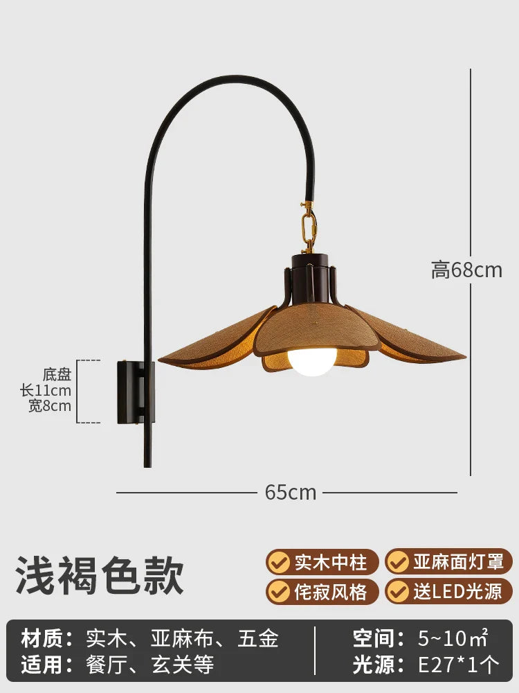 Afralia™ LED E27 Linen Wall Lamp: Japanese Retro Wabi-sabi Style for Living Room, Bedside, Restaurant