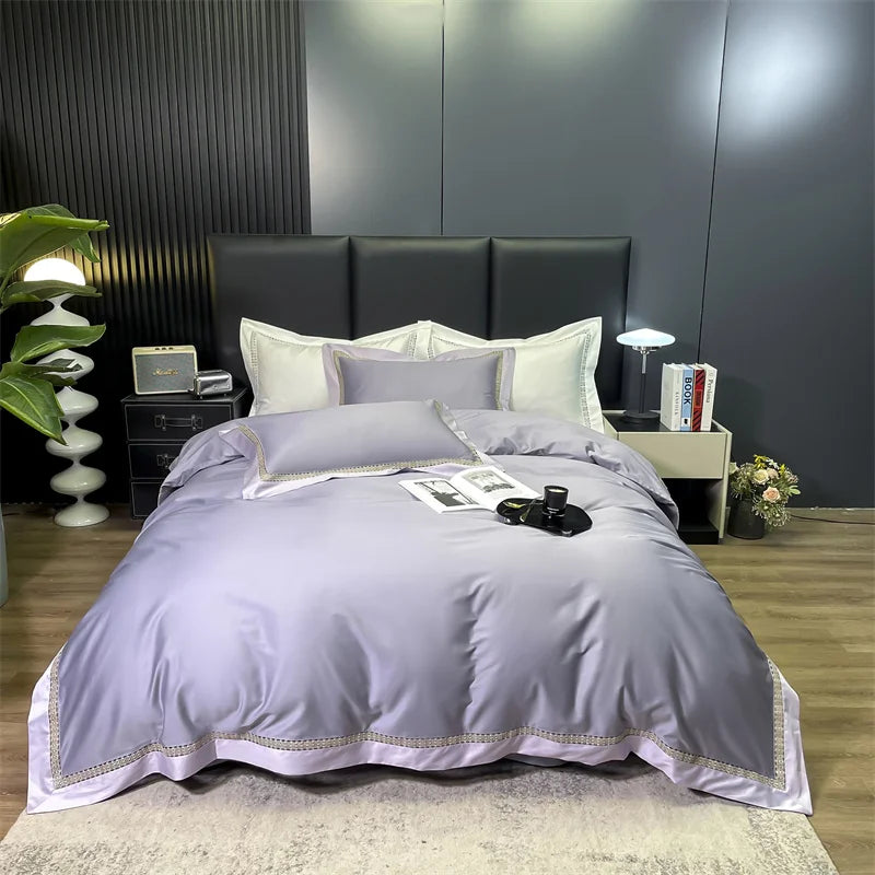 Afralia™ Soft Silky Egyptian Cotton White Bedding Set with Luxury Wide Edge