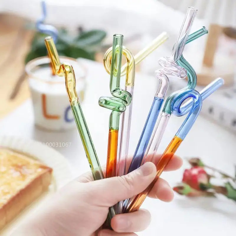 Afralia™ Reusable Glass Twist Straws: Heat-Resistant, Long Stem for Milk Tea, Drinks