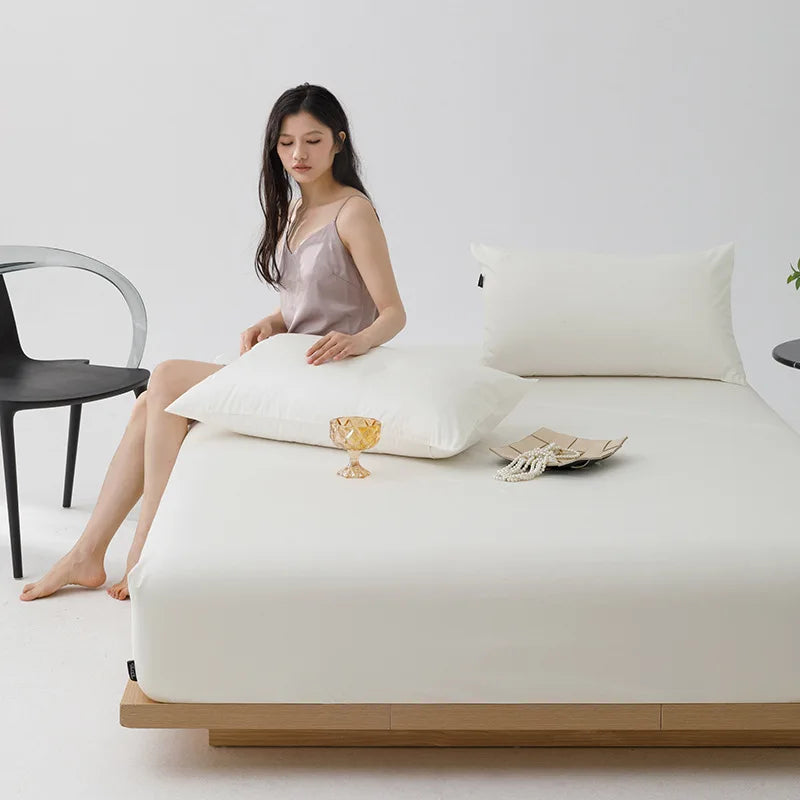 Afralia™ Luxury Satin Finish Cotton Fitted Sheet: High Quality, Skin-friendly and Breathable Bed Cover.