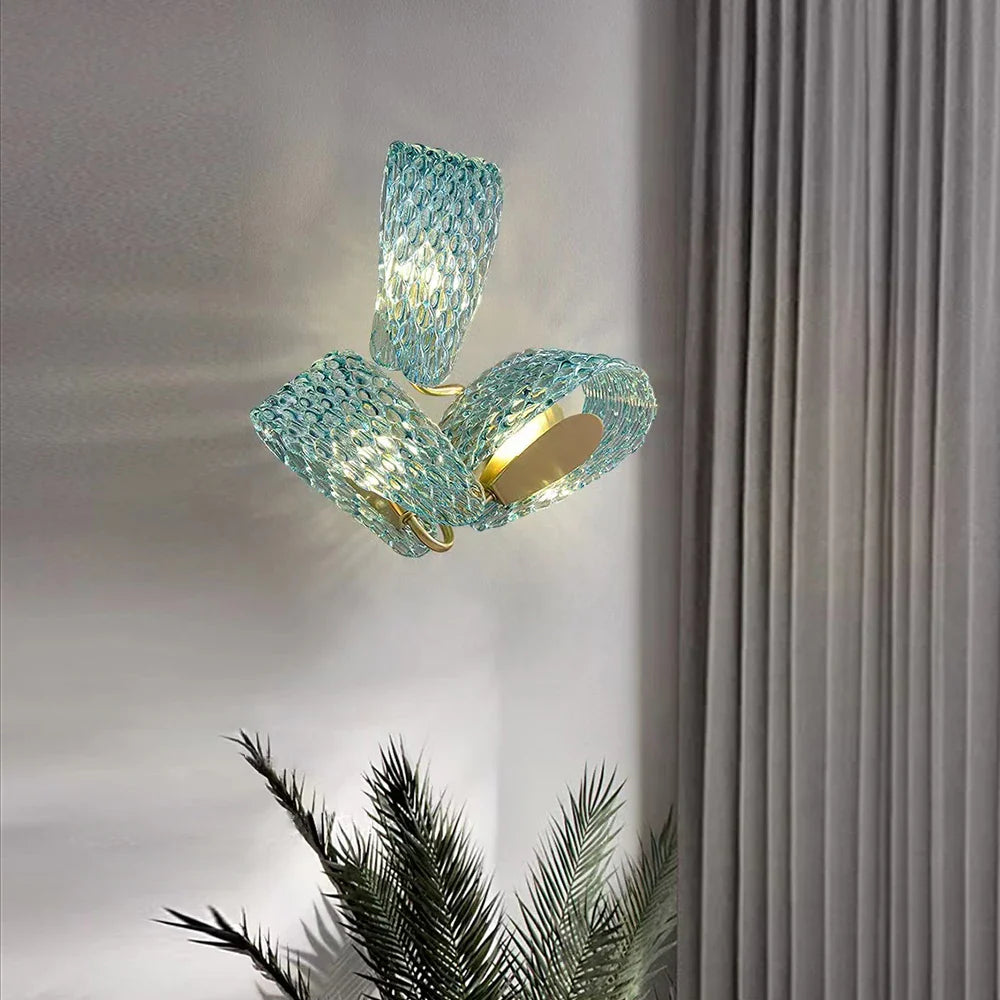 Afralia™ Blue Glass Luxury Wall Sconce LED Light Fixture for Living Room Bedroom Aisle