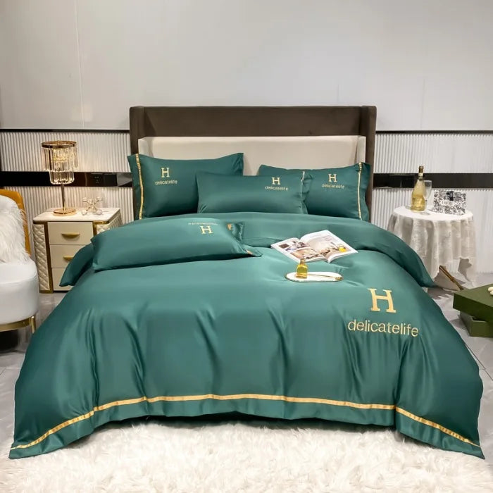 Afralia™ Silk Bedding Set: Washed Ice-Cream Satin Four-Piece, Skin-Friendly & Breathable Sheets