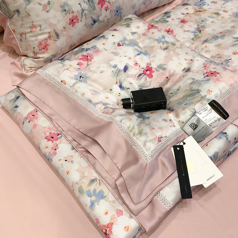 Afralia™ Lyocell Fiber Flowers Summer Quilt Bedding Set - Soft & Silky Comforter with Bed Sheet