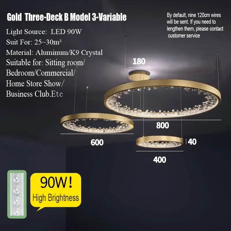 Afralia™ Luxury Crystal Circle Rings Ceiling Chandelier for Living Room and Bedroom