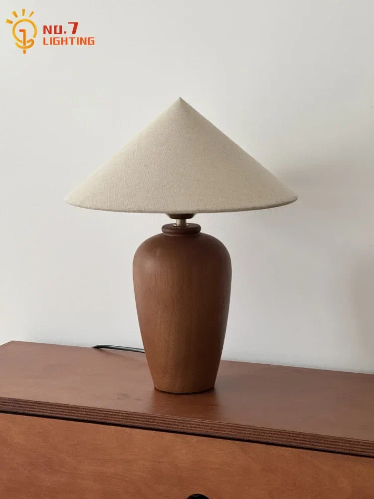 Afralia™ Walnut Linen Table Lamp LED E27 Minimalist Bedroom Bedside Designer Desk Lights